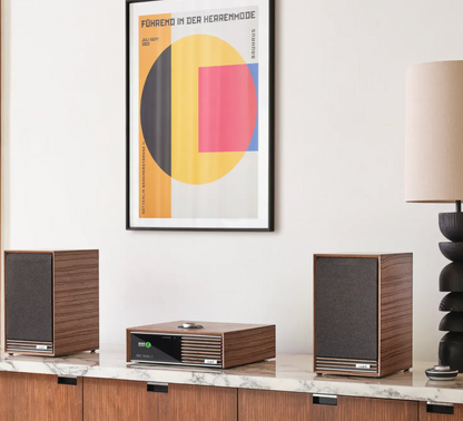 Ruark Sabre-R Bookshelf Speakers in Fused Walnut Veneer with Walnut Slat Trim, back