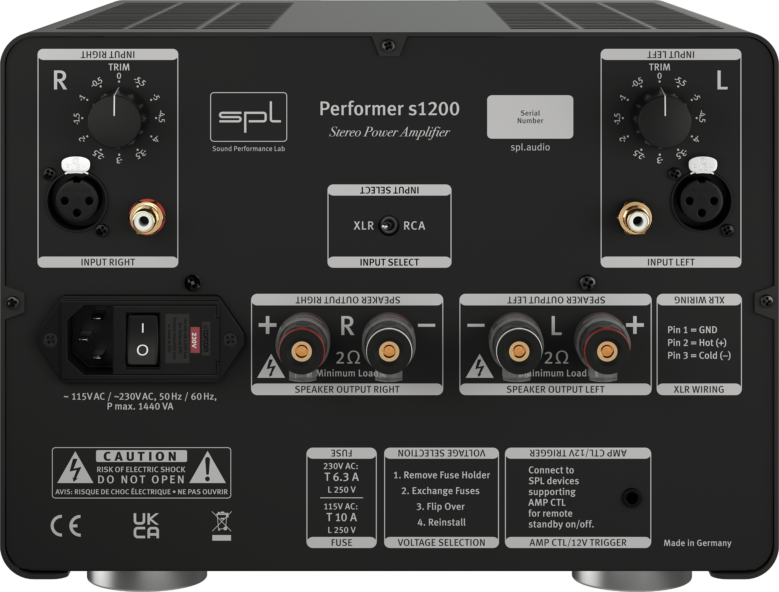 SPL Audio Performer s1200 Stereo Power Amplifier in black rear image