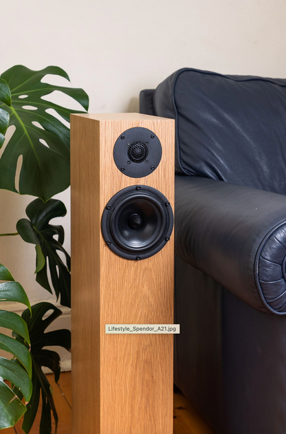 Spendor A2 Floorstanding Speakers, in room image by sofa