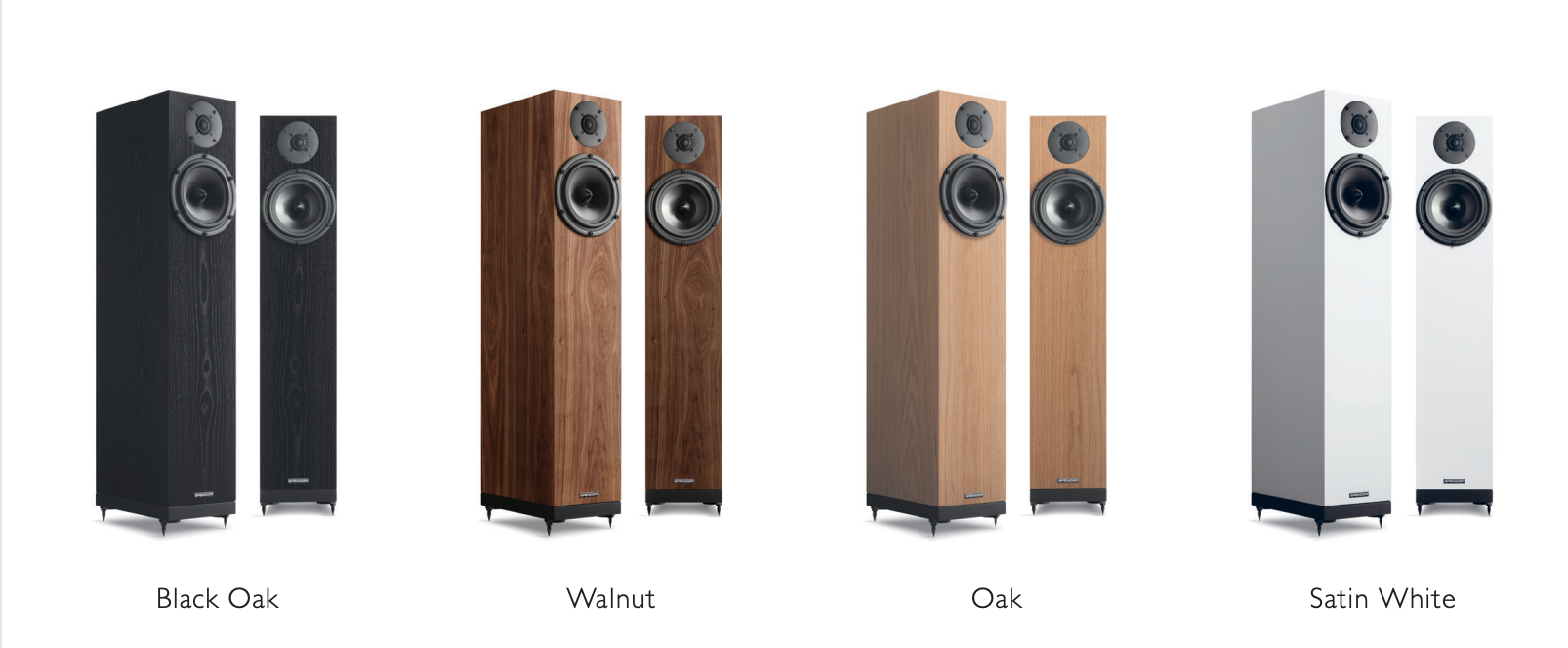 Spendor A7 Floorstanding Speakers, image show different finishes