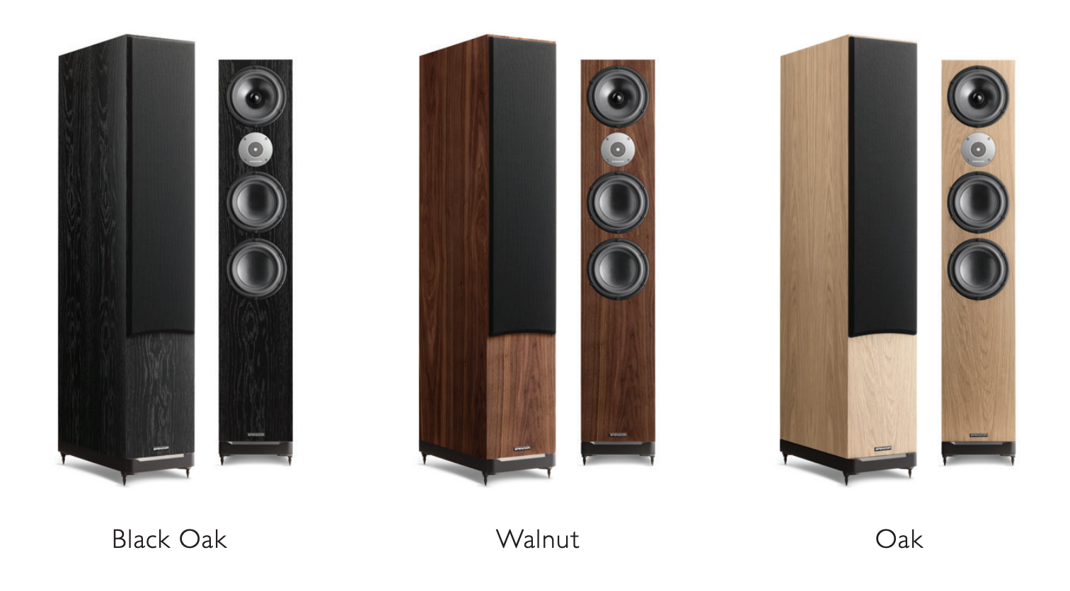 Spendor D9.2 Floorstanding Speakers. Image shows range of finishes