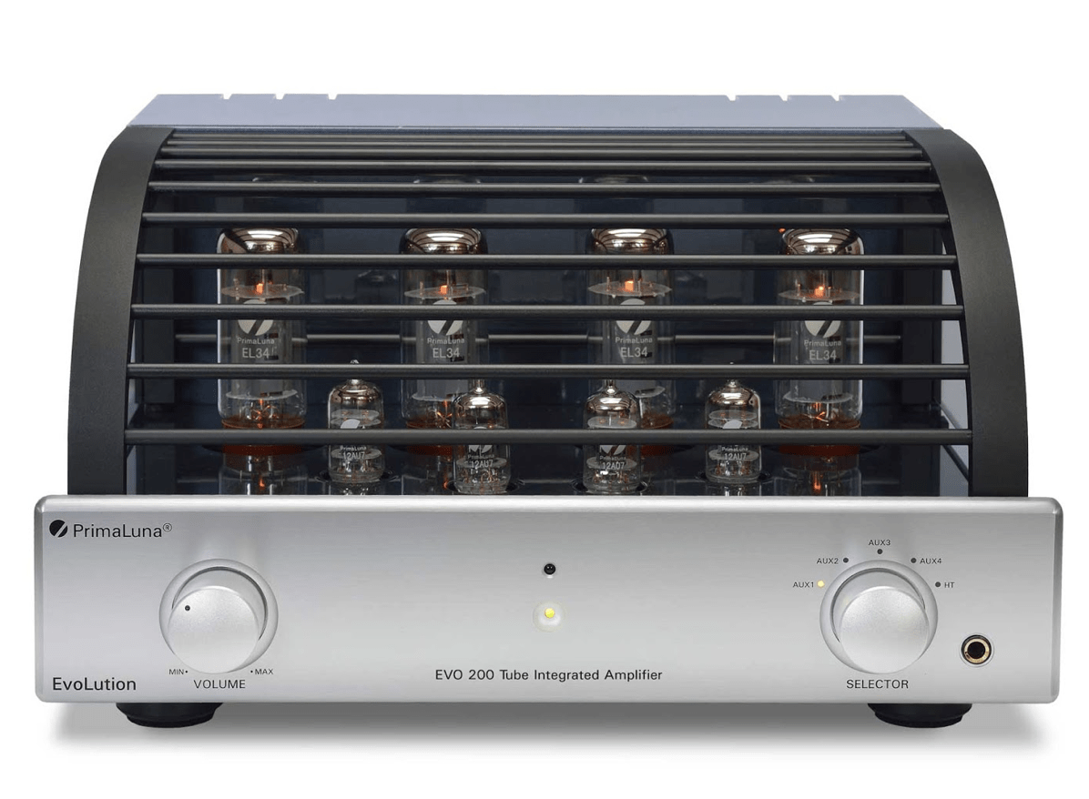 PrimaLuna EVO 200 Tube Integrated Amplifier in Silver with cover