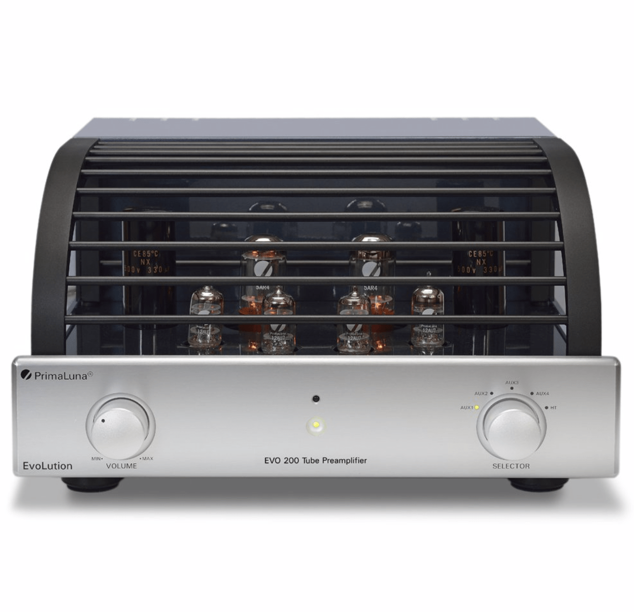 PrimaLuna EVO 200 Tube Pre Amplifier in Silver, with cover