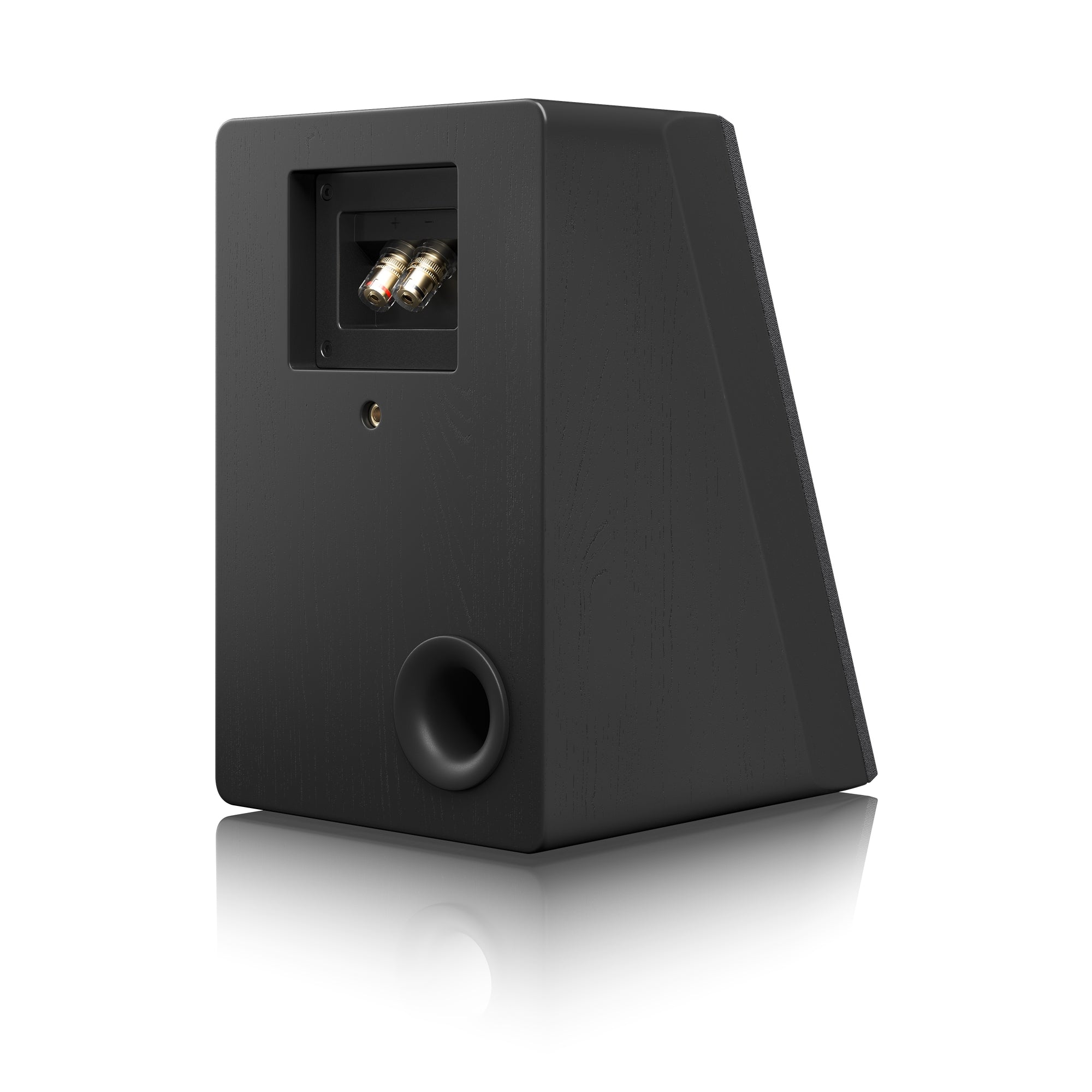 SVS Ultra Elevation Wall Speakers in Black Ash. Image shows individual speaker, back