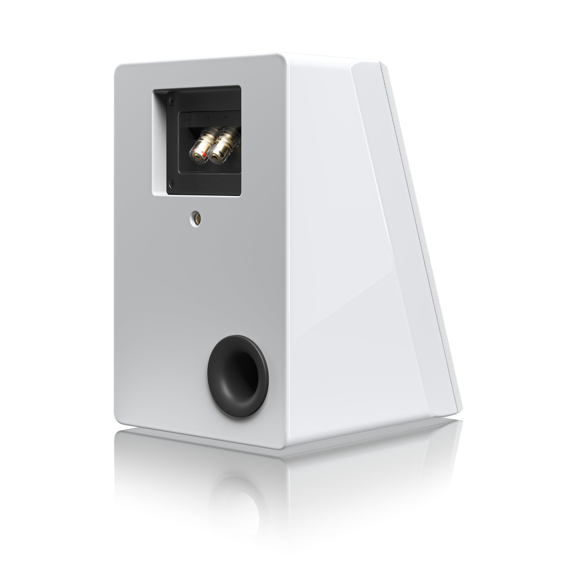 SVS Ultra Elevation Wall Speakers in Piano White. Image shows individual speaker, rear